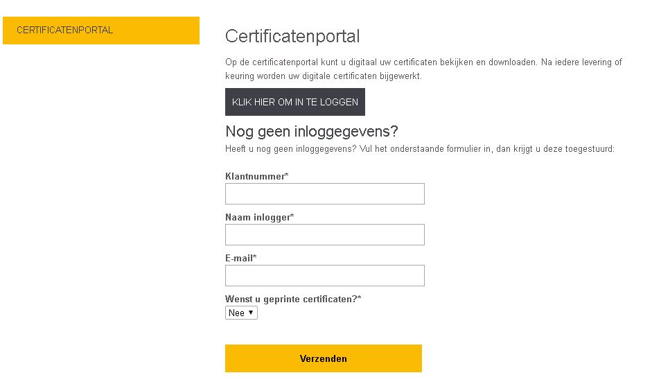 Certificatenportal inlogscherm